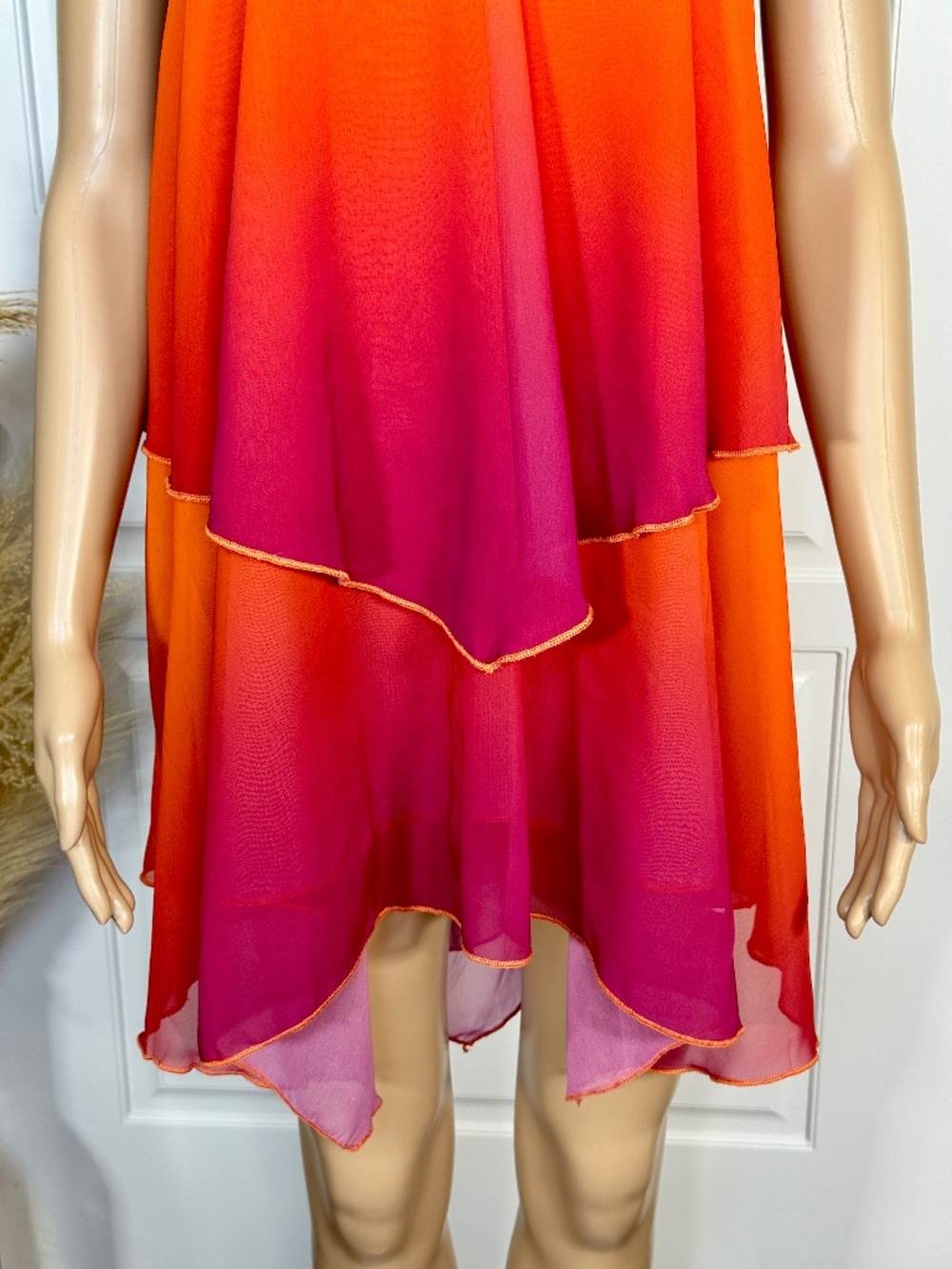OMBRÉ SLEEVELESS HALTER TOP LAYERED CHIFFON BACKLESS MINI DRESS NWOT - Picture 9 of 16